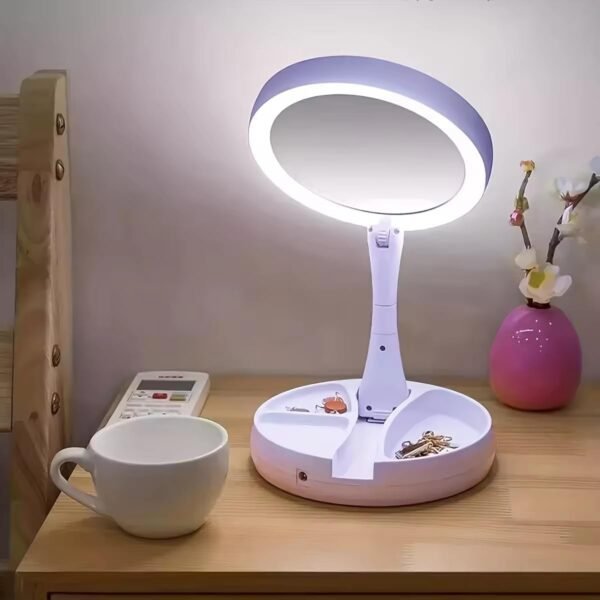 Espelho de Maquiagem e Barbear Retrátil com Luz LED