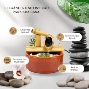 Fonte de Água Decorativa Cascata de Bambu com 2 Quedas