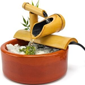 Fonte de Água Decorativa Cascata de Bambu com 2 Quedas