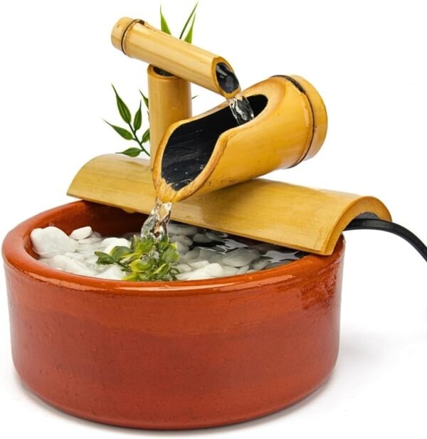 Fonte de Água Decorativa Cascata de Bambu com 2 Quedas
